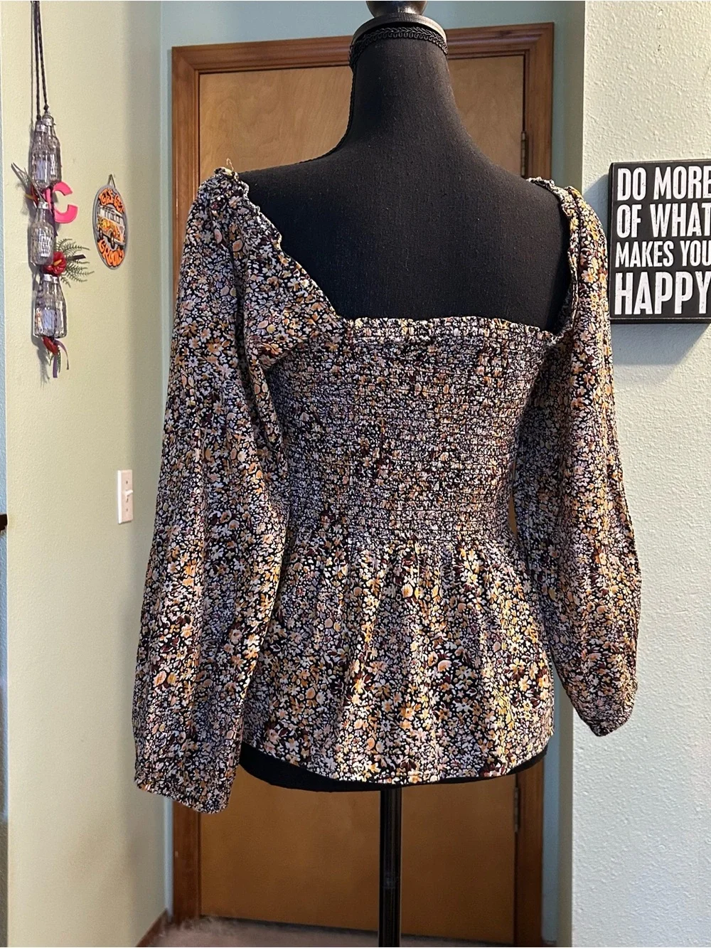 Madewell Lucie Floral Smocked top long puff sleeve square neck ruffles size 4